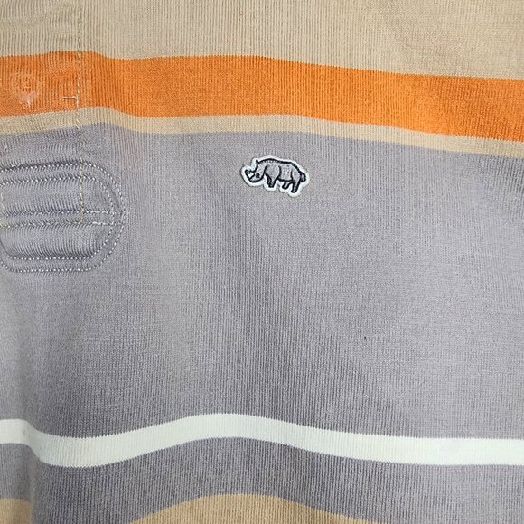 Vintage Y2k Ecko Unltd Unlimited Logo Patch Orange Striped Rugby Button Up Large - Picture 2 of 15